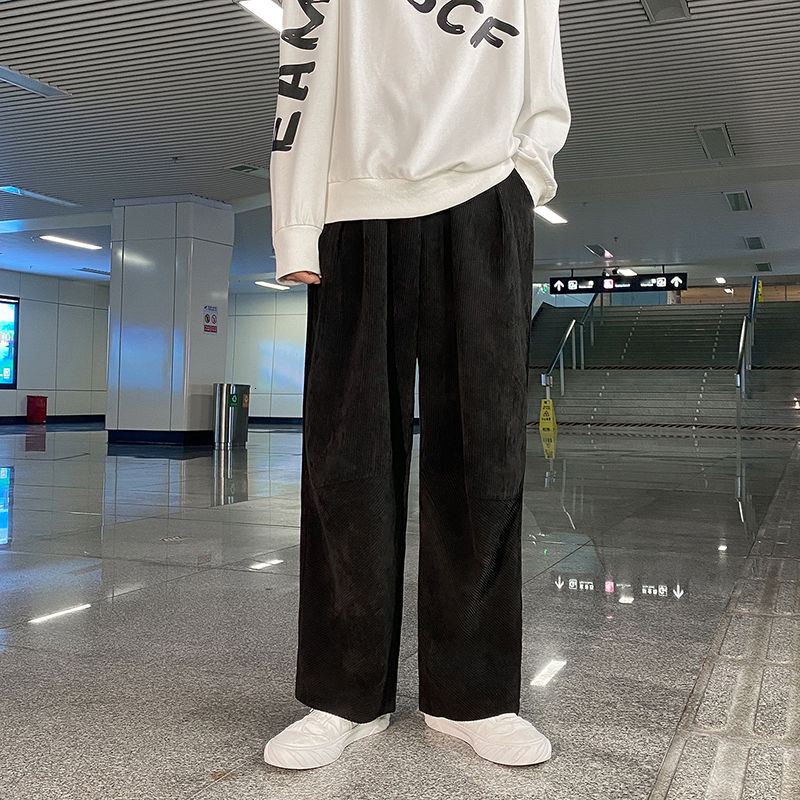 Efterår fløjlsbukser herre & #39 ;s retro afslappet snor lige bukser herre streetwear løse hip-hop plisserede bukser herre