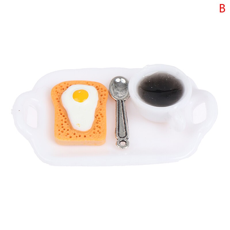 1:12 Dollhouse Miniatuur Ontbijt Sets Hamburger Croissant Toast Ei Koffie Met Lade Keuken Voedsel Accessoires: 2