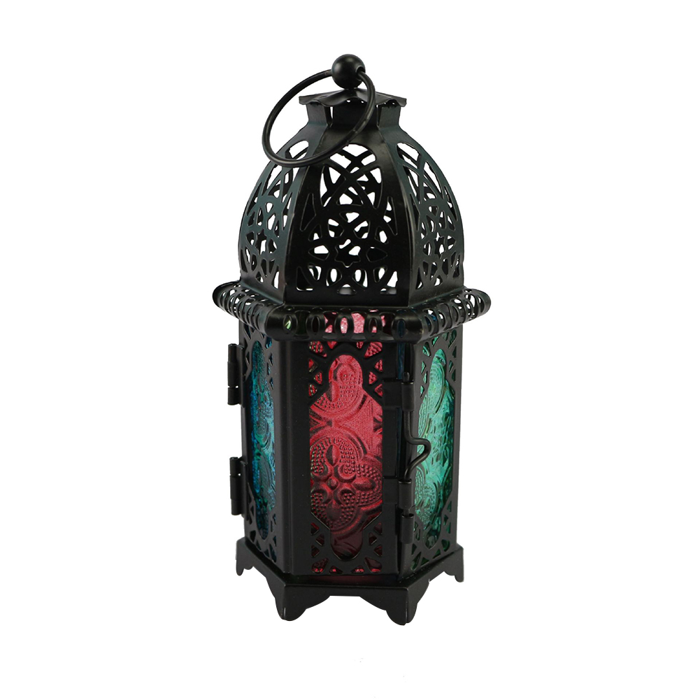 Lanterne bougie en verre marocain | Vintage, suspendue, décoration de maison de mariage: Black multicolour