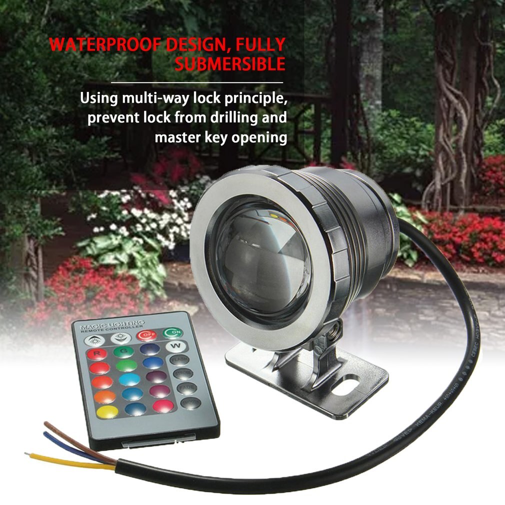 Ip68 10w led-verlichting, tuinfontein, zwembad, vijverspot, waterdichte onderwaterlamp met afstandsbediening, zwart/zilver