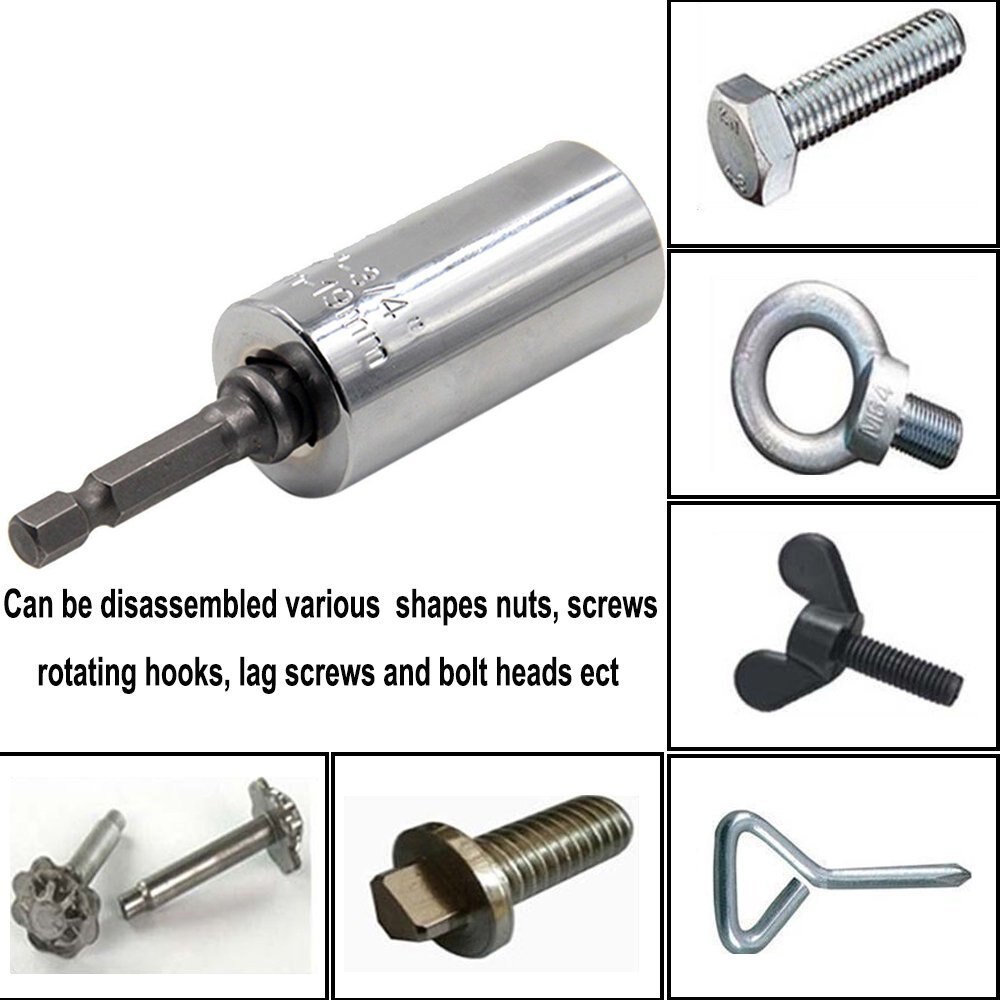 7mm-19mm Universal Gator Socket Adapter Wrench with 5 Pcs Damaged Screw Remover Easily Remove Stripped Or Damaged Screws