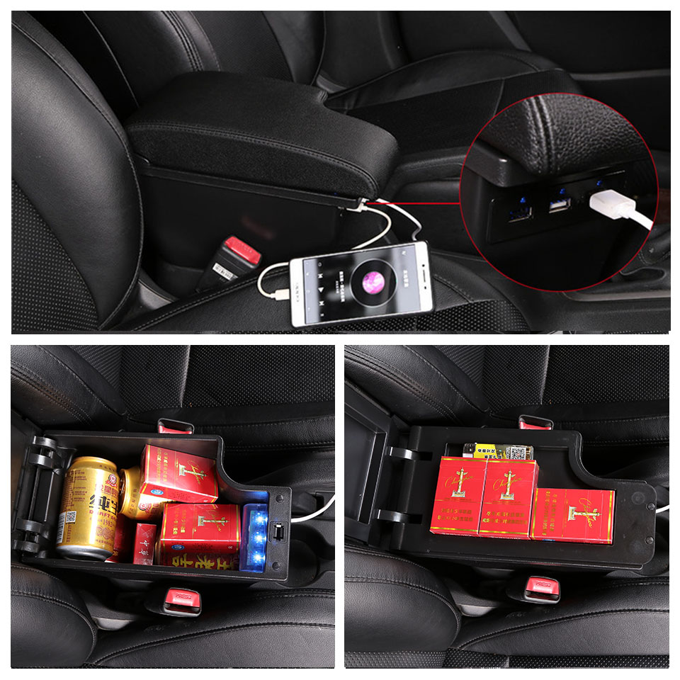 Reposabrazos para Ford Focus Mk2, compartimento central de almacenamiento, accesorios de decoración de estilo de coche, doble capa, gran espacio
