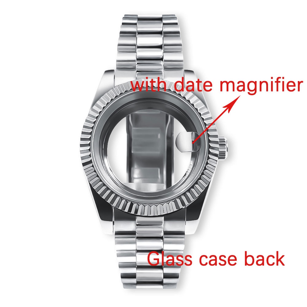 NEITON 36MM/39MM Watch Case Fit NH34/35/36 ETA2824 2836 Movement Sapphire 100m Waterproof Presidential Bracelet Strap: green / 7 Inches & Above