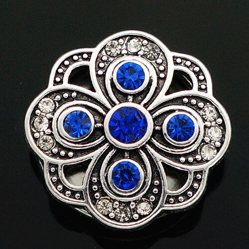 Flor de strass de beleza da moda 18mm botões de pressão pulseira de pressão joias de encaixe kz2100 atacado: blue