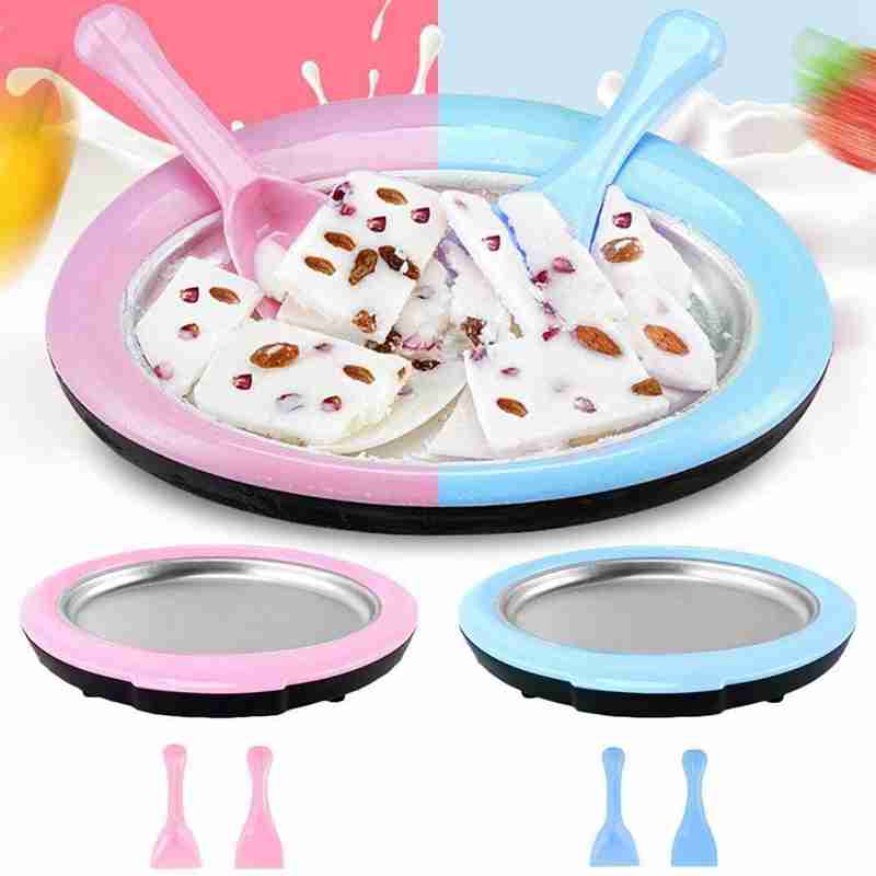 Rolled Ice Cream Maker - Instant Ice Cream Maker Pan with 2 Spatulas, Round Sweet Spot Ice Cream Maker for Kids Blue