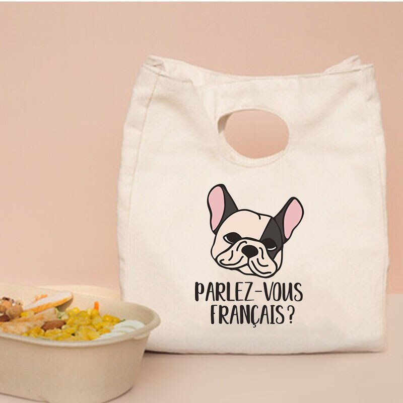 Sac à déjeuner isolant imprimé bouledogue français, sac de pique-nique Portable pour garder les aliments au , pochette fourre-tout isotherme pour l&#39;école,: Q00138-TBBG-C
