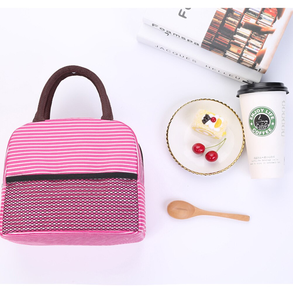 Bolsa de almuerzo de mujeres para niños, bolsa térmica a rayas, nevera, Picnic, fiambrera, almacenamiento de comida escolar, bolso aislado