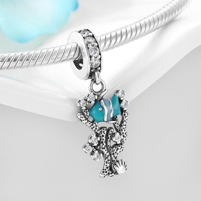 Contas do oceano amigo humano golfinhos esmalte azul autêntico 925 contas de prata esterlina caber encantos originais pulseiras fazendo: PD0115