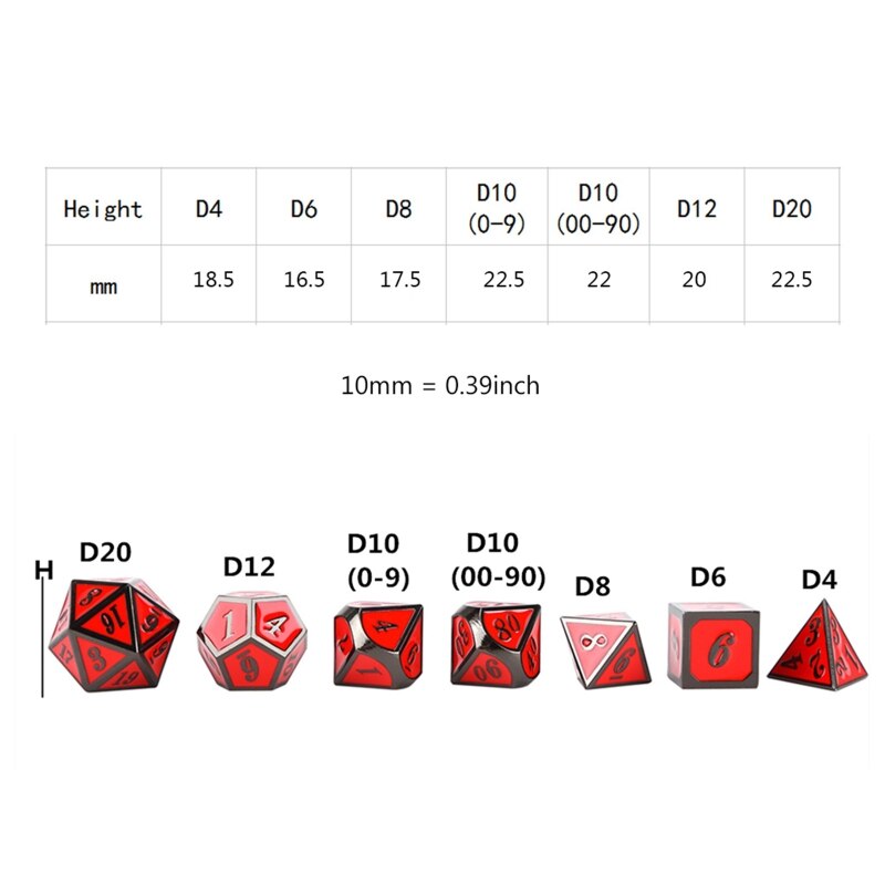 7pcs/set Metal Dice Set RPG MTG DND Metal Polyhedral Dice Role Playing Games