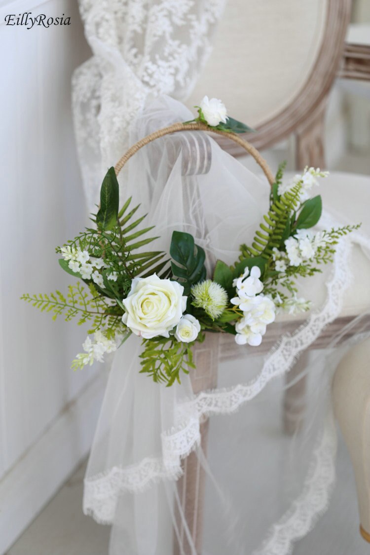 Eillyrosia exclusieve scandinavische ronde clutch krans wit groen eenvoudige bruiloft decoratie windgong bruidsmeisje met bloemen