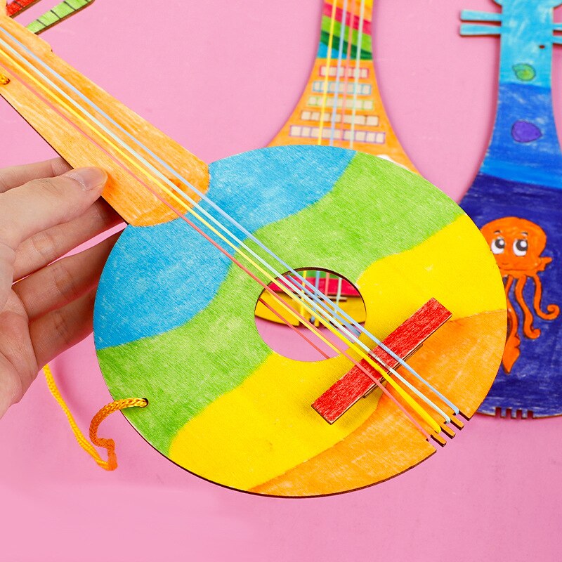 Wooden DIY Pipa Lute Chinese Traditional Style Children Handmade Colorful Painted Material Package String Musical Instrument Toy