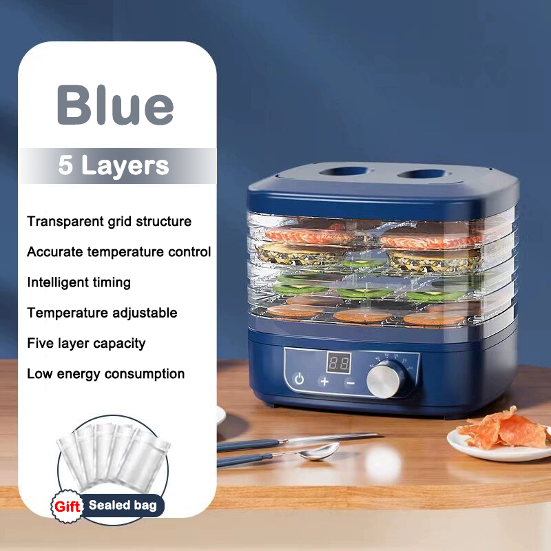 Secador de aire multifunción para frutas secas, máquina de secado de carne, verduras y hierbas, temporizador Digital, Control de temperatura, deshidratador de alimentos, 5 bandejas: plum / 220 V