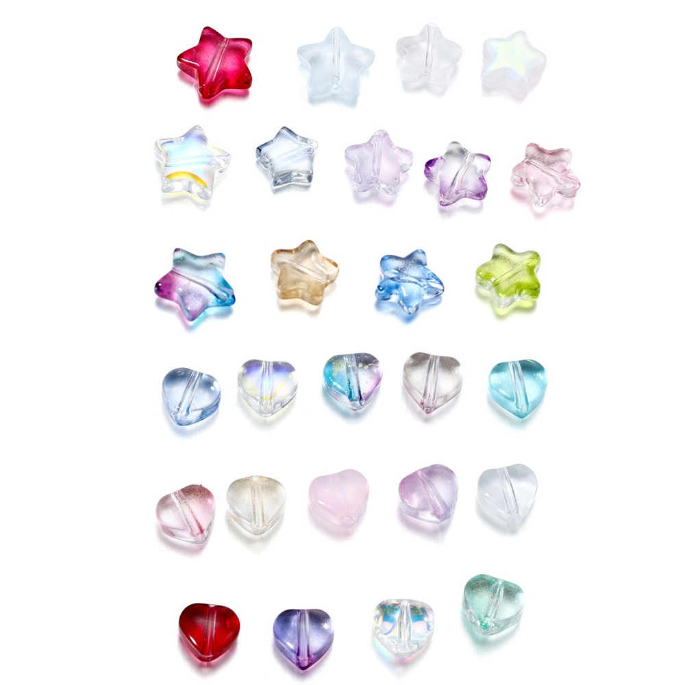 20-50pcs 6.4/9.6mm Transparent Star Heart Shape Glass Beads Colorful Loose Spacer Bead For Jewelry Makeing DIY Handmade Bracelet