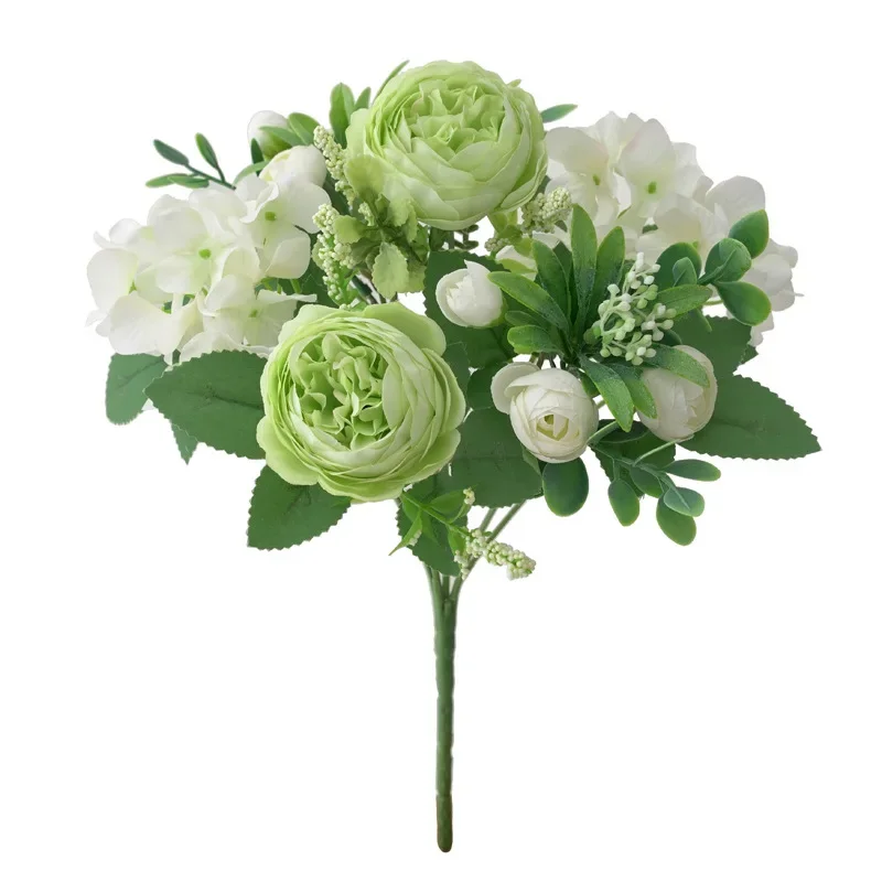 Blaue Seidensträuße, künstlicher Wald, Hortensie, Pfingstrosenknospe, Hochzeit, Braut, Handstrauß, Hausgarten, Schreibtisch, Blumenarrangement, Dekor: verrotten/schwarz
