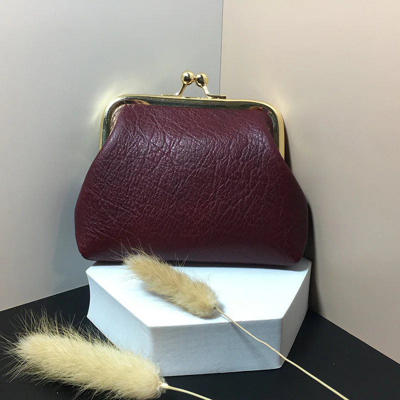Women's Coin Purse Oil Wax Leather Wallet Buckle Mini Wallet Coin Bag Lipstick Storage Bag Ladies Clutch Bag Case: Clear