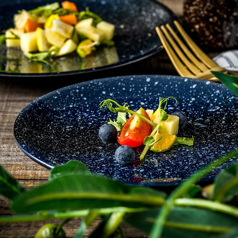 Keramische Plaat Ronde Japanse Stijl Starry Platte Steak Ontbijt Pasta Nietje Voedsel Plaat Dessert Salade Dark Schotel Keuken Benodigdheden