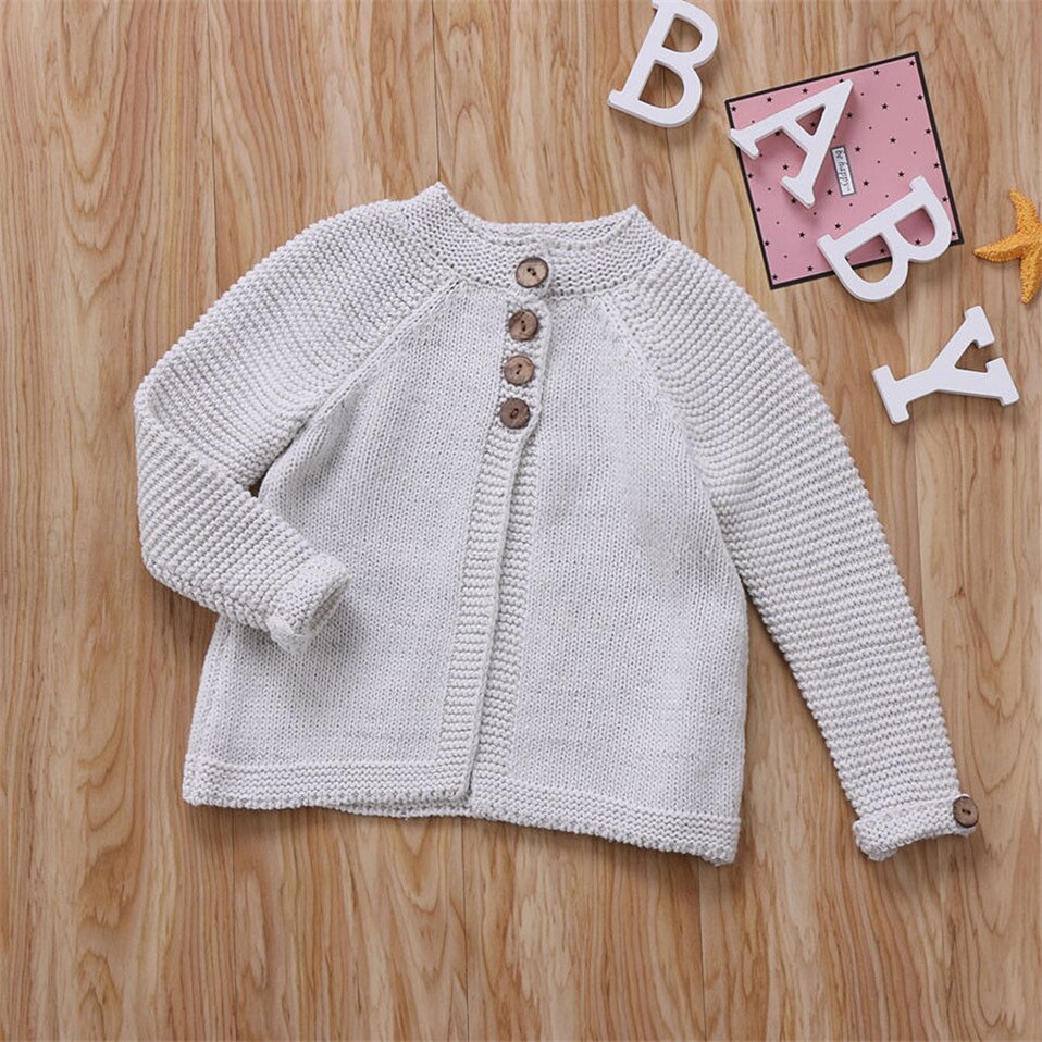 Efterår vinter bomuldstrøje overdele baby børnetøj piger strik cardigan sweater træknap børnetøj kostumer: Grå / 120cm