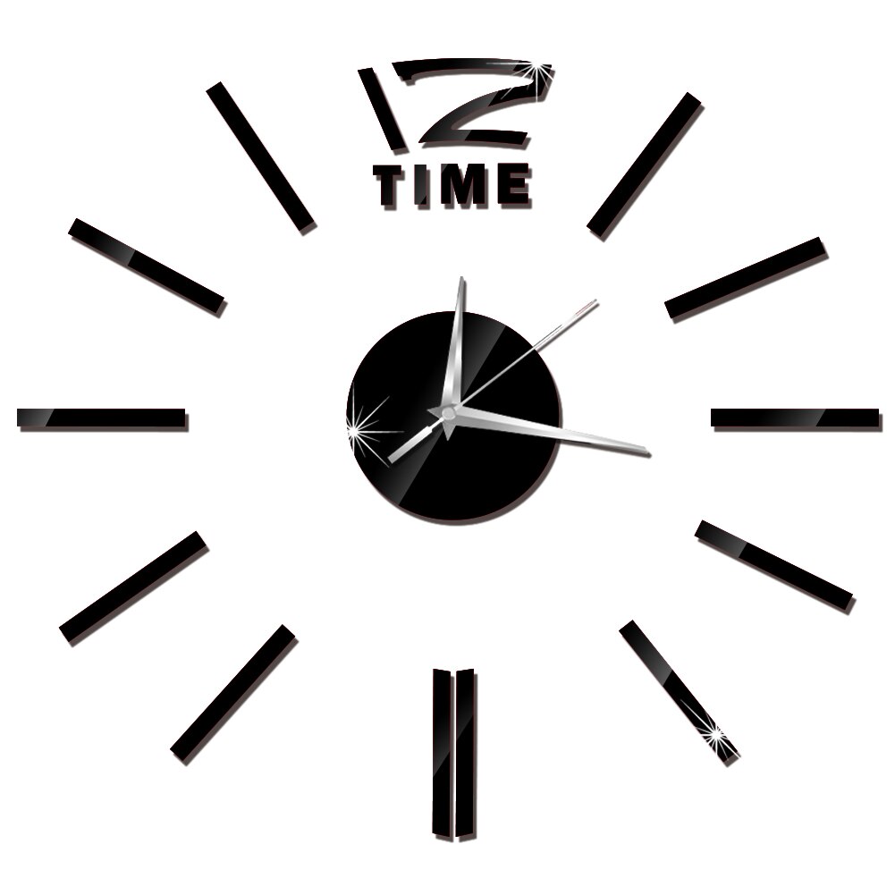 Top Klok Horloge 3D Wandklokken Horloge Diy Acryl Spiegel Sticker Reloj De Pared Home Decor Woonkamer Quartz Naald: Black