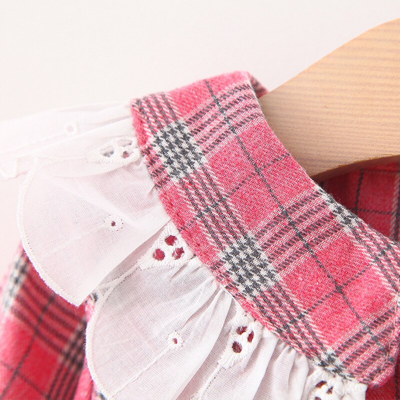 Roupa das crianças 2020 outono novas meninas do bebê casual camisa de manga comprida meninas rendas lapela xadrez camisa crianças outing roupas