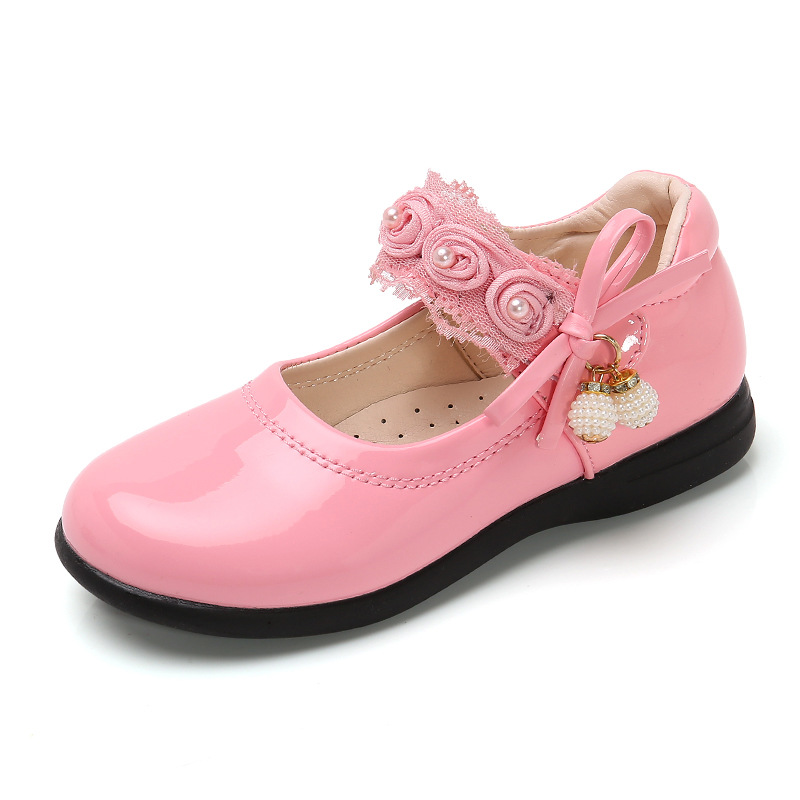 Princess Flowers Bow Little Girl Dress Big Kids Bead Leather Shoes Children'S Wedding Party Shoes 3 4 5 6 7 8 9 10 11 12: pink / 3