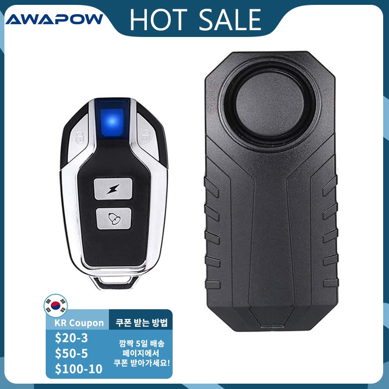 Awapow Wireless Anti-Theft Motorcycle Bike Alarm with Remote, Waterproof Bicycle Security Alarm Vibration Sensor 113dB Loud