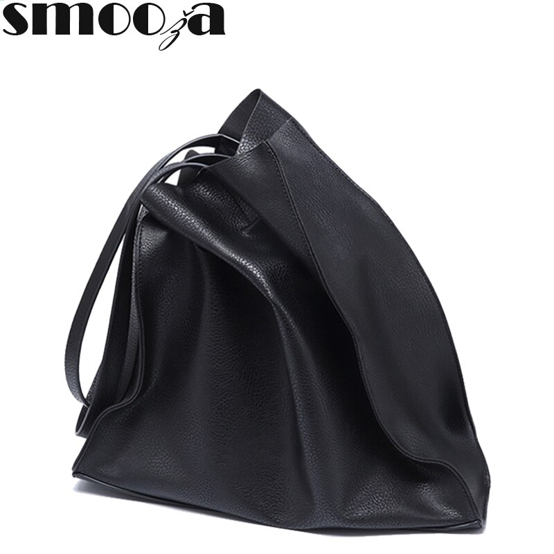SMOOZA vrouwen handtas Grote capaciteit Zwarte boodschappentassen PU leer vrouwen grote Bakken Casual vrouwelijke schoudertassen bolsa