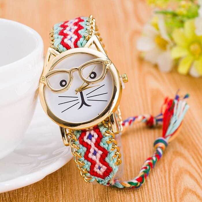 Montre Bracelet exquis pour femmes et filles, lunettes pour visage, en laine tressée de Style ethnique, Style à la , manuelle: 7
