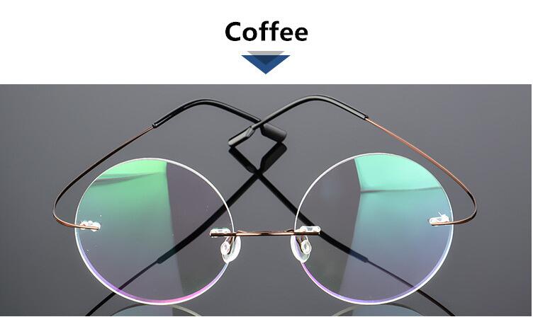 Steve Jobs Star Style Ultra-light Memory Titanium Wired Rimless Round Myopia Eyeglasses Optical Glasses Frame Men Women Eyewear: C4 Coffee