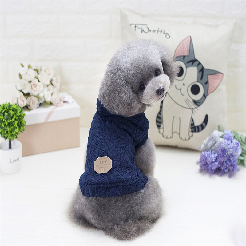 S-XXL Dog Clothes Knitting Crochet Cloth Sweater For Cats Chihuahua Pets Small Puppy Cat French Bulldog York Winter Pet Clothing: Navy / L