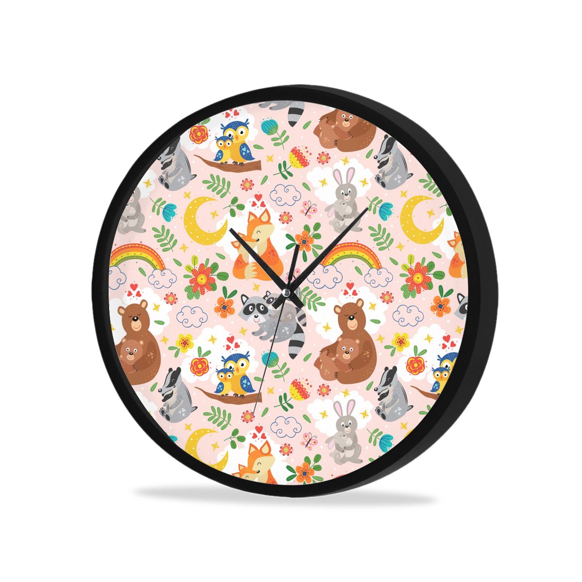 3D printing Animal World Zoo Round wall clock diy quartz watch still life clocks modern home decoration living room: Black2 / 25CM