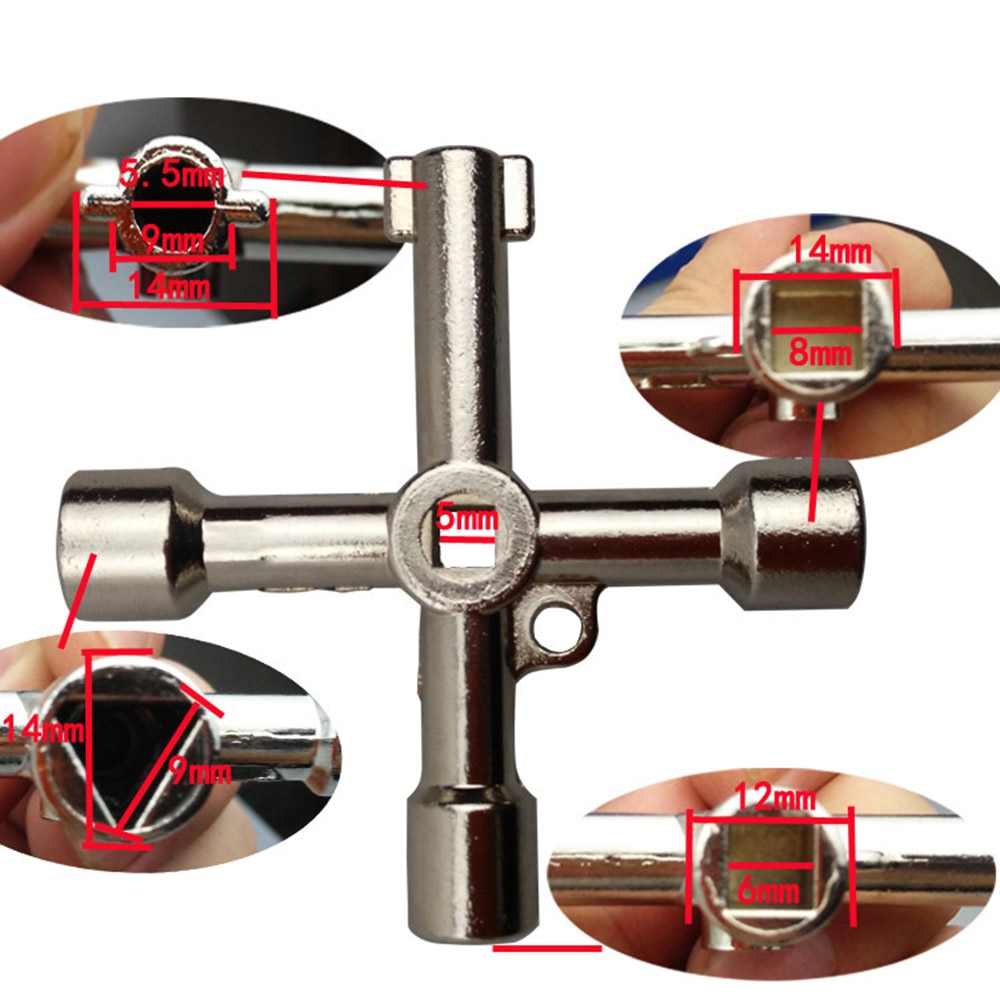 4 Way Cross Key Wrench Multi-function Cross Key Square Train Electrical Elevator Cabinet Box Screw Wrench