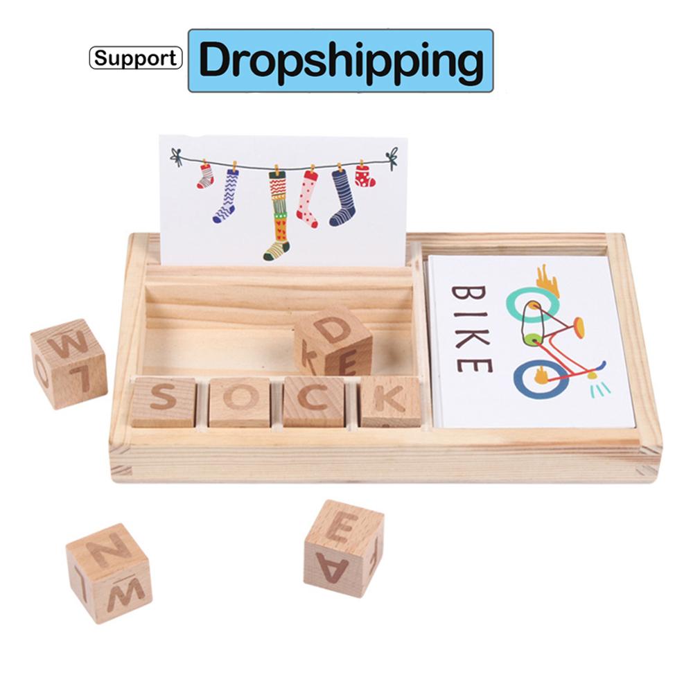 Træ baby læring kognitiv bogstav stavning engelsk alfabet kortspil puslespil tidligt pædagogisk legetøj