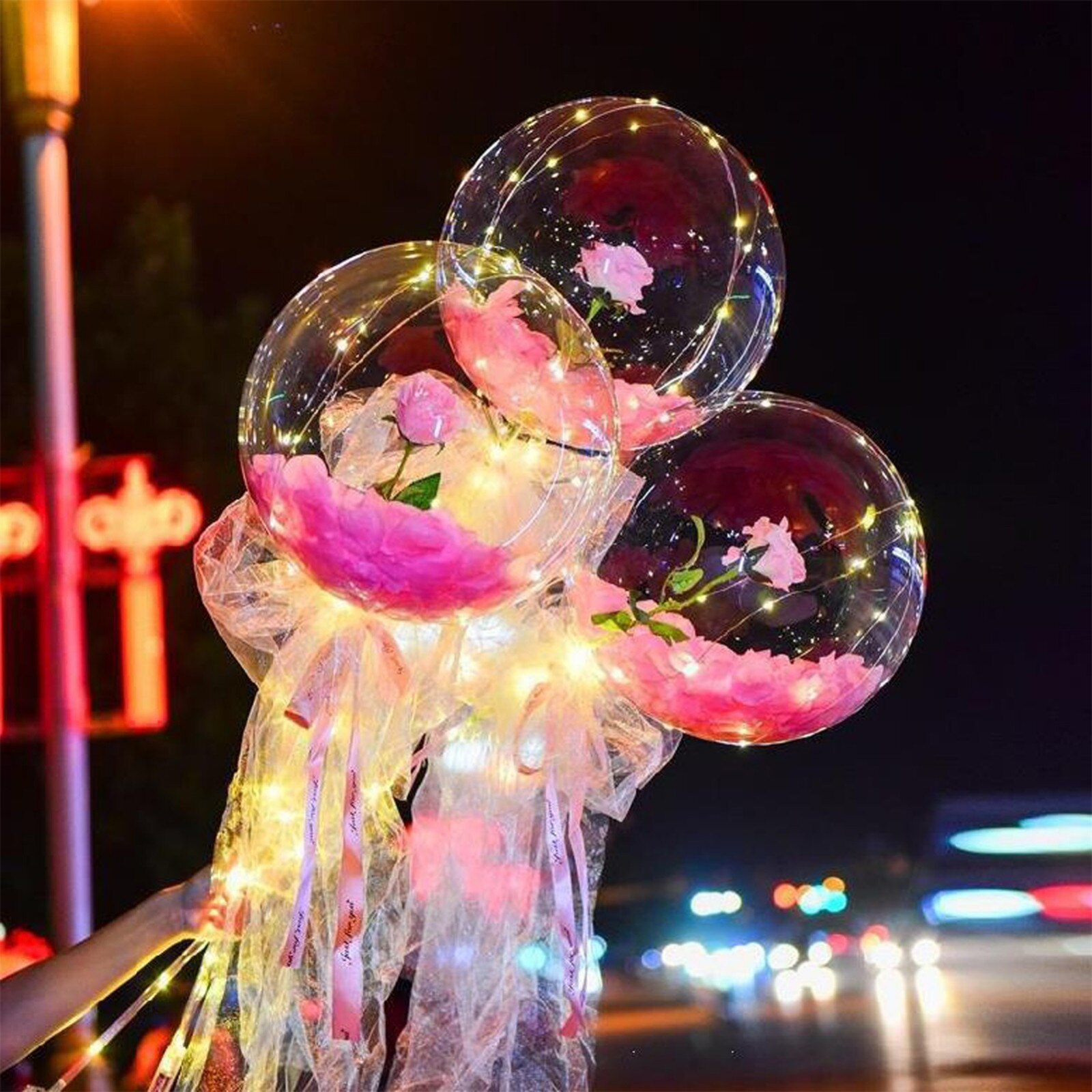 Led Luminous Balloon Rose Bouquet Valentines Day Transparent Bobo Ball Rose Birthday Party Wedding Decoration Balloon#p30