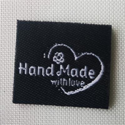 Etiquetas hechas a mano para juguetes, Etiquetas bordadas, no se decolora, bolsa de tela hecha a mano con etiqueta de amor, 100 Uds.: Negro
