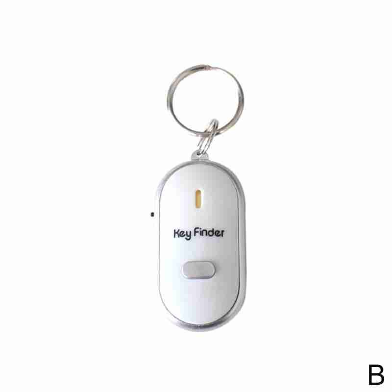 LED Whistle Key Finder Flashing Beeping Sound Control Alarm Anti-Lost Key Locator Finder Tracker with Key Ring: White