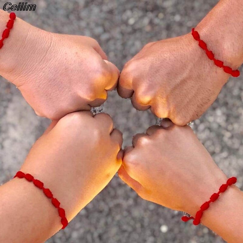 Pulsera de cordel rojo con 7 nudos, 10 Uds., hecha a mano, protección para ojos, amuleto de la buena suerte para el éxito, amistad de la pareja