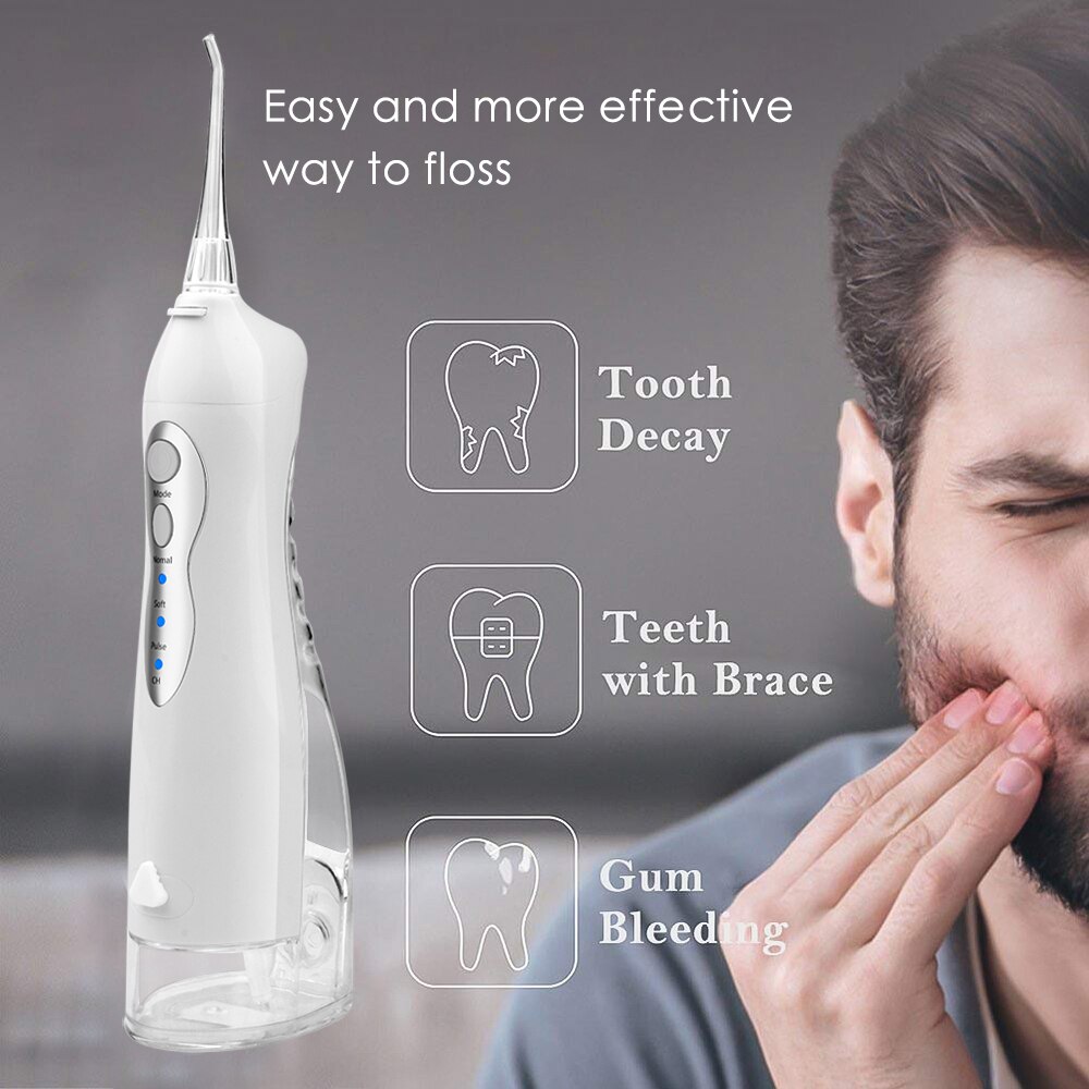 Portable Tooth Cleansing Oral Irrigator Flosser Dental Water Jet 220Ml Water Tank Waterproof Teeth Cleaner Maintain Oral Health