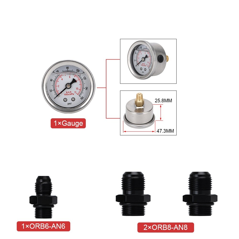 RESO--AN8 Fuel Regulator With boost -8AN 8/8/6 EFI Fuel Pressure Regulator With Gauge