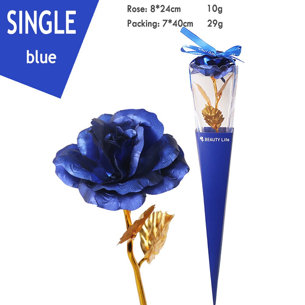 Delicate Gold Foil Rose Flower Box Simulation 24K Valentines Day Christmas Wedding Home Furnishing Decor: Nude flower blue