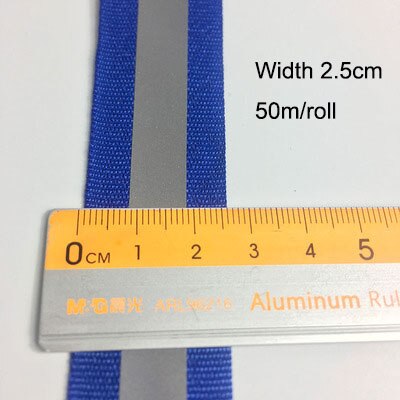 50m/ rulle kongeblå reflekterende stof båndbånd refleksionsstrimmel kant fletning syning på beklædningsgenstand tilbehør: Bredde 2.5cm