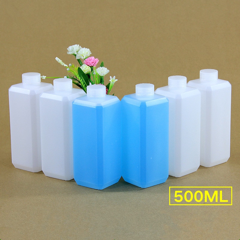 4Pcs 500ml Square Plastic Bottle Food grade HDPE Container liquid Reagent Refillable Bottles Translucent