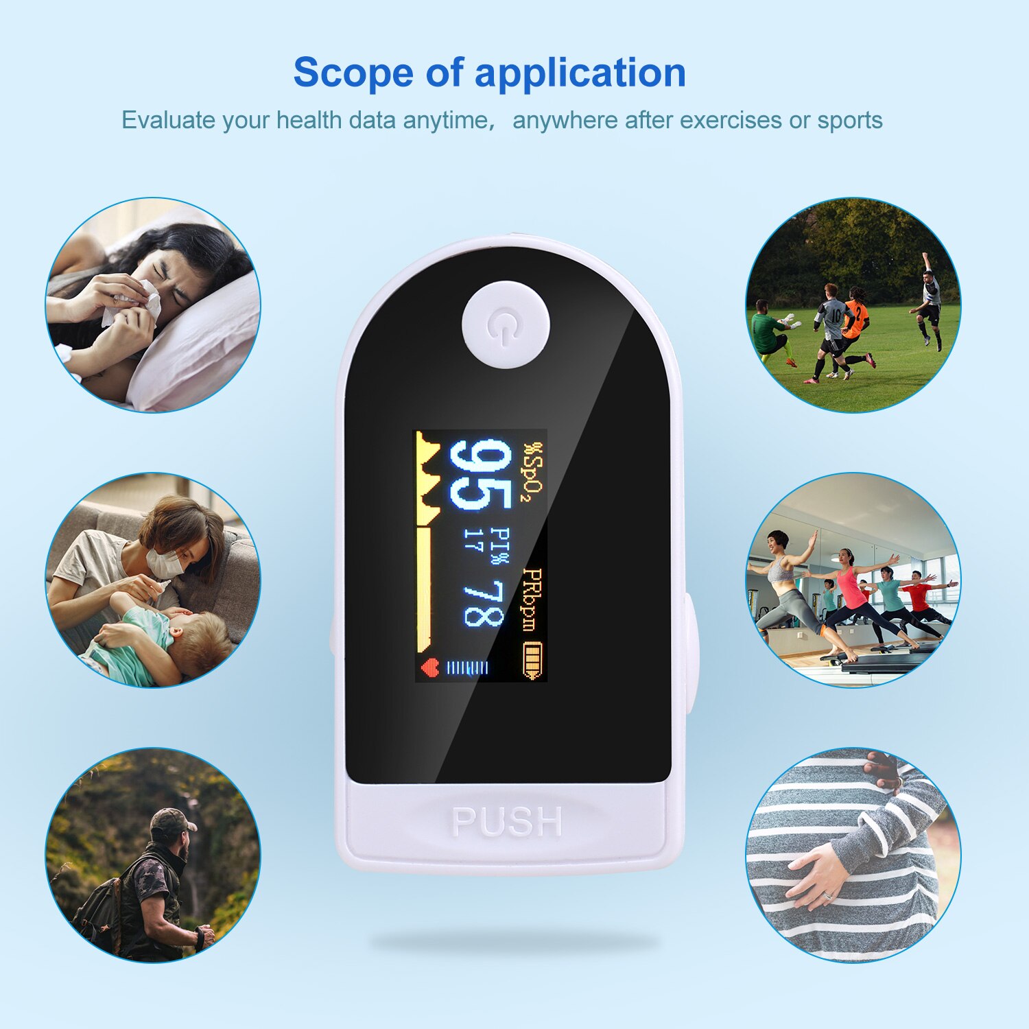 Blood Oxygen Finger Pulse Digital Fingertip Oximeter Oxygen Saturation Meter Finger Monitor Portable Oximetro (No Battery)