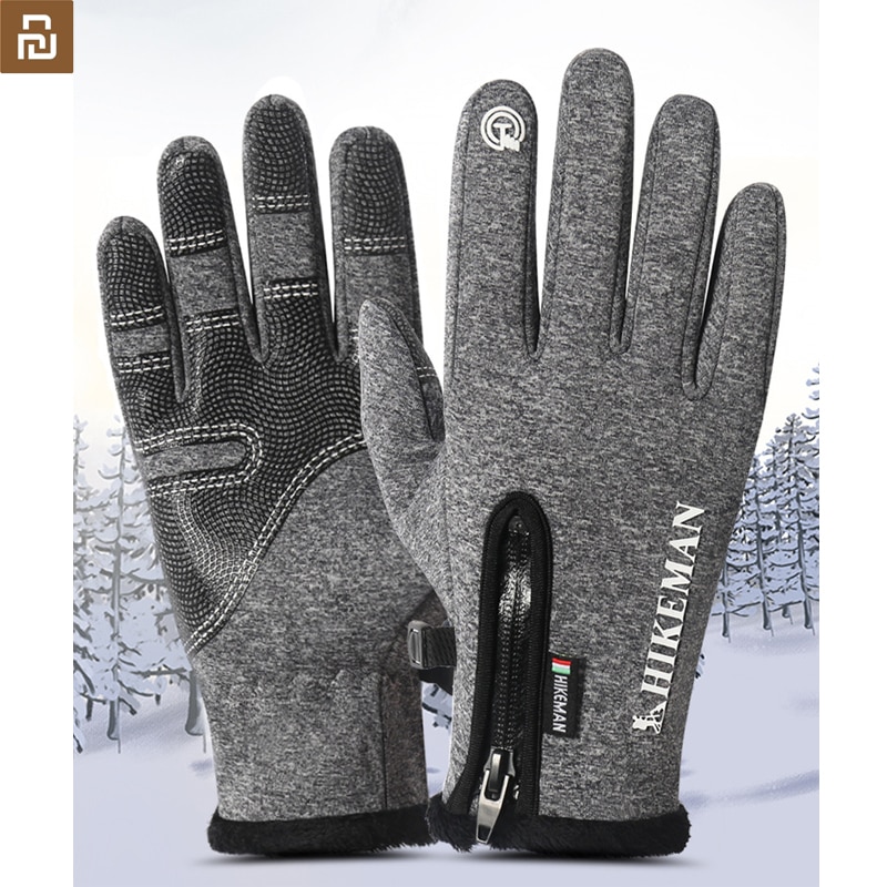 xiaomi Winter warm gloves Silicone touch screen zipper plus velvet outdoor sports riding ski windproof waterproof men women