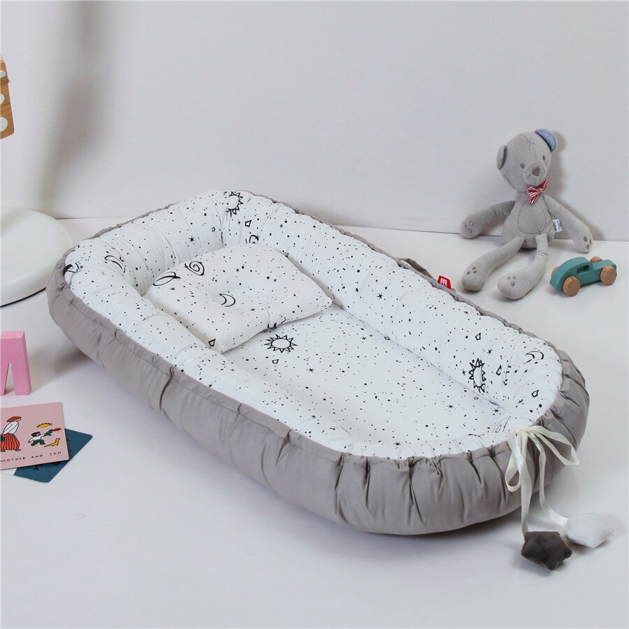Babynest med pude pude nyfødt seng bærbar dreng pige rejseseng behagelig blød bomuld baby vugge baby mobil tremmeseng: N14