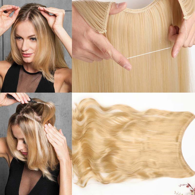 24 pouces vague Halo Extensions de cheveux Invisible Ombre Bayalage synthétique naturel secousse caché Secret fil couronne gris rose