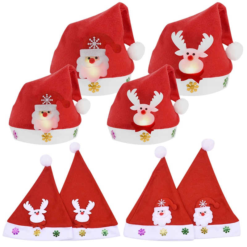 1Pc Gloeiende Sneeuwpop Herten Kerstman Hoed Niet-geweven Stof Kerst Hoeden Rode Cap Voor Kids Volwassenen xmas Supplies Party Hoed