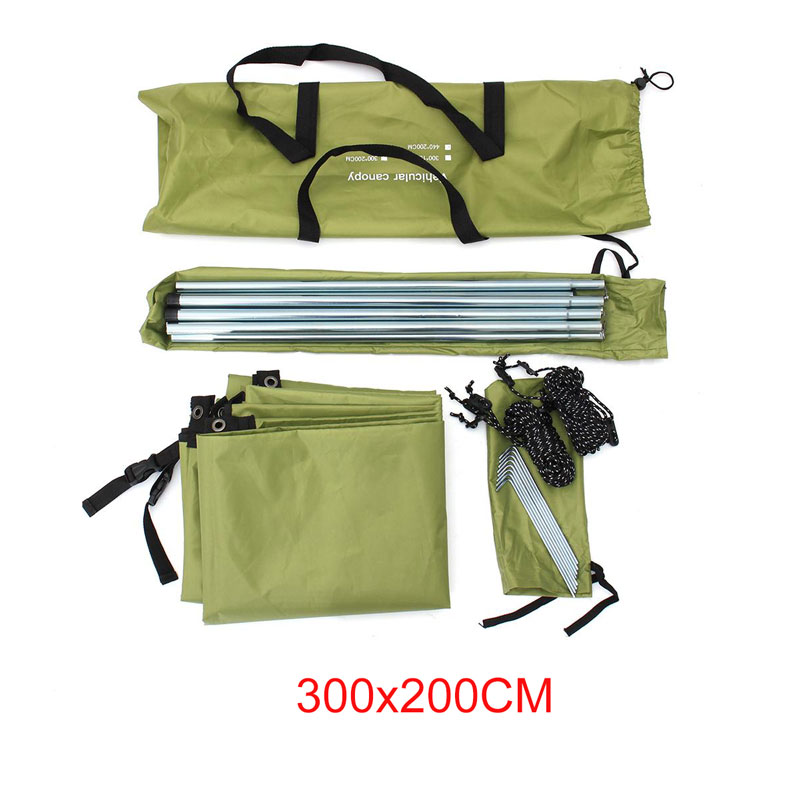 Car Shelter Shade Outdoor Waterproof Car Sun Shade Portable Camping Tent Automobile Rooftop Rain Canopy Folding Car Shelter: ArmyGreen 300x200CM