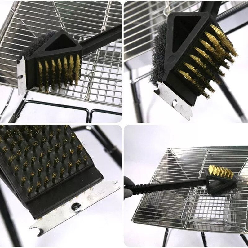 BBQ Grill Barbecue Kit Cleaning Brush Sponge Shovel Corner 3 in 1 Copper Bristles Cleaning Brushes Kitchen Accessories Tools
