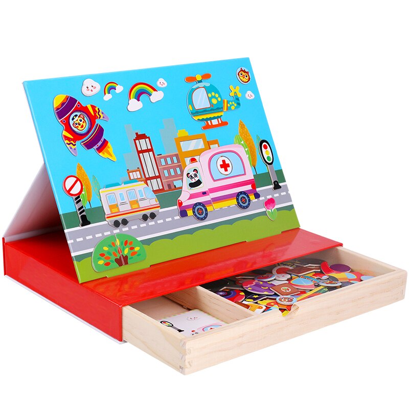 Kinderen Speelgoed Houten Speelgoed Cartoon Houten Magnetische Dier Verkeer Puzzel Tekentafel Leren Educatief Speelgoed Voor Kinderen