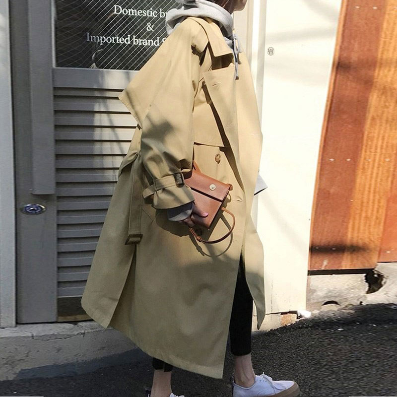 Höst dam trenchcoat ledig oversize dubbelknäppt vintage ytterkläder skärp kvinnlig vindjacka chic kappa vår